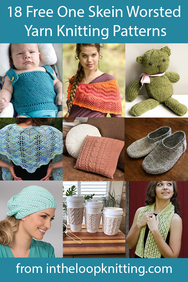 Free knitting Patterns knit with one skein of Worsted weight yarn including beanies, cowls, mitts, scarves, and more. One skein is defined as 100g.