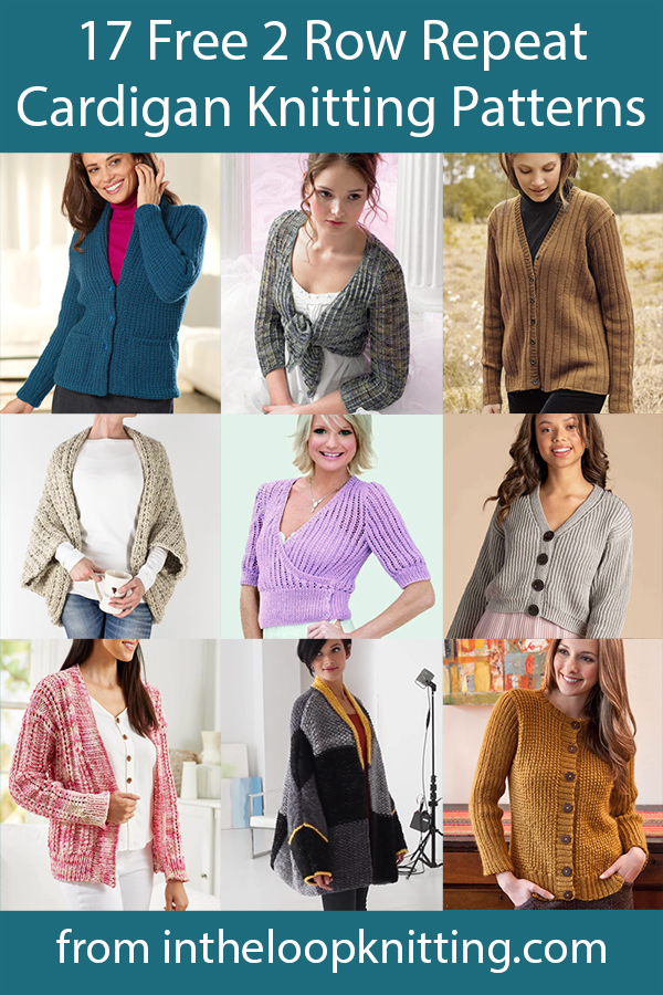 Free Knitting Patterns in for 2 Row Repeat Cardigan Sweaters. Most patterns are free.