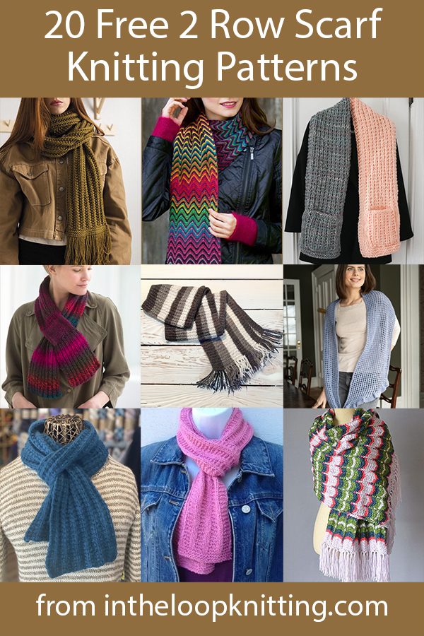 Free knitting patterns for scarves knit with a 2 row repeat.  Many of the patterns are free.