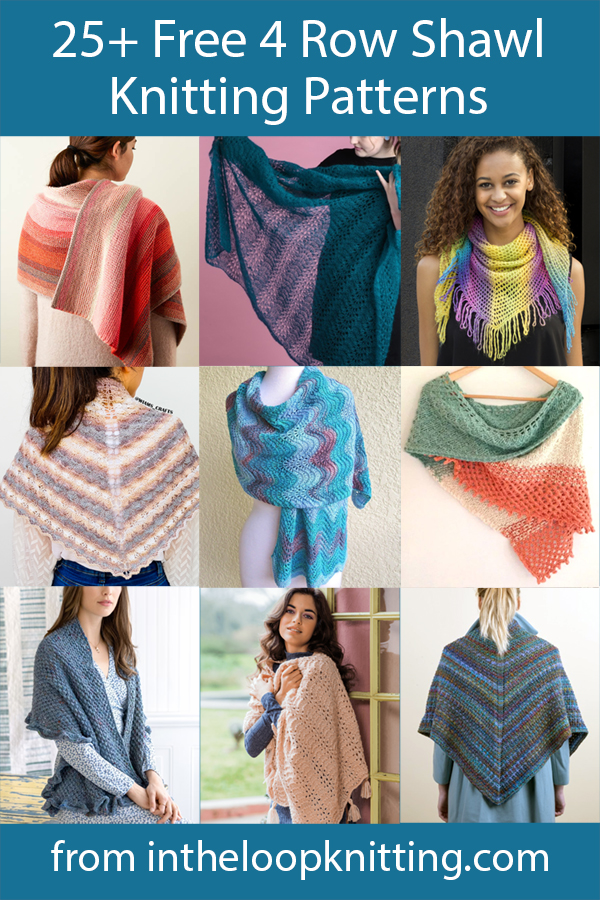 Knitting patterns for shawls knit with an 4 row repeat. Many of the patterns are free. 