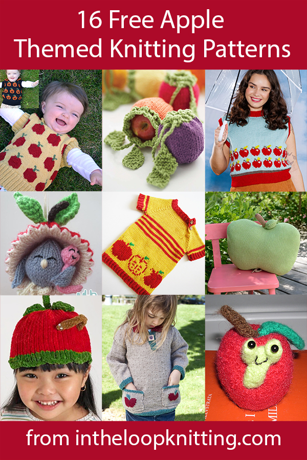Knitting Patterns for clothes, decorations, cozies, more with apple motifs. Most patterns are free.