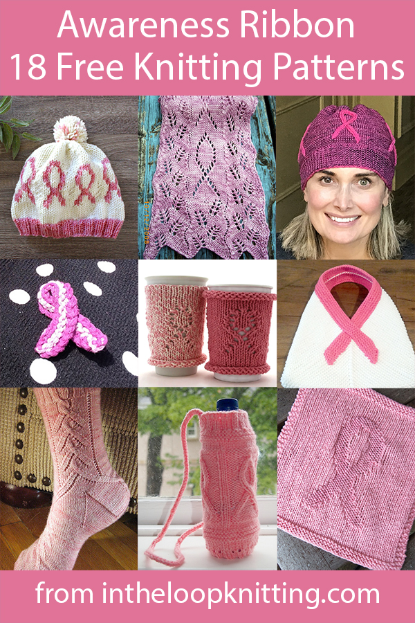 Knitting Patterns with awareness ribbon motifs for Cancer Awareness and other causes.