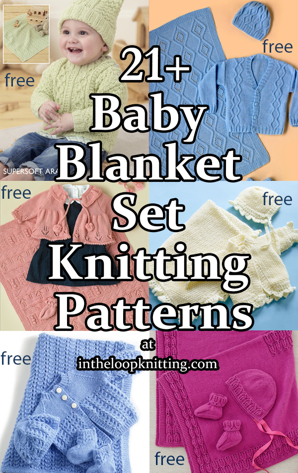 Knitting patterns for baby blanket layette sets with matching accessories like baby cardigans, hats, booties, and more. Most patterns are free. Updated 10/7/2022