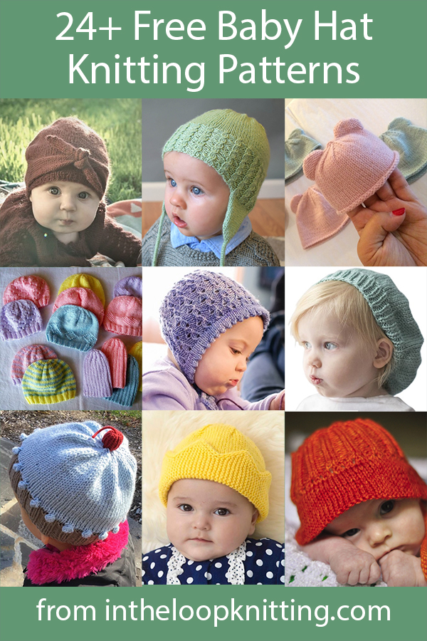 Knitting patterns for Baby Hats. Baby sized beanies, berets, and bonnets. Great quick gifts for baby showers! Most patterns are free. 