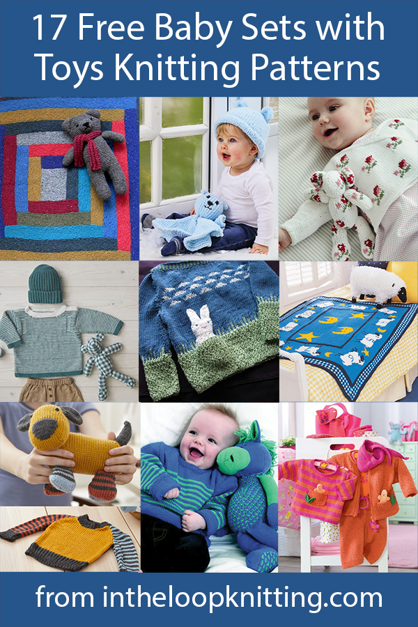 Free knitting patterns for toys with matching clothing or blankets. Most patterns are free.