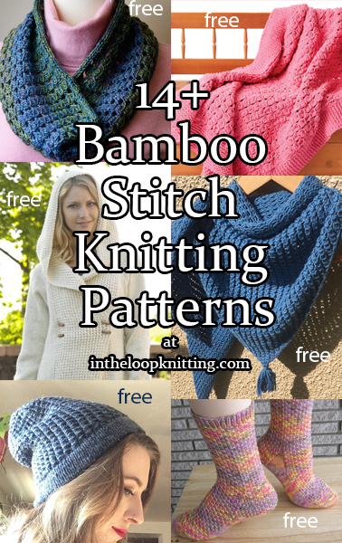 Knitting patterns using variations of the 2 row 3 stitch repeat bamboo stitch pattern. Most patterns are free.