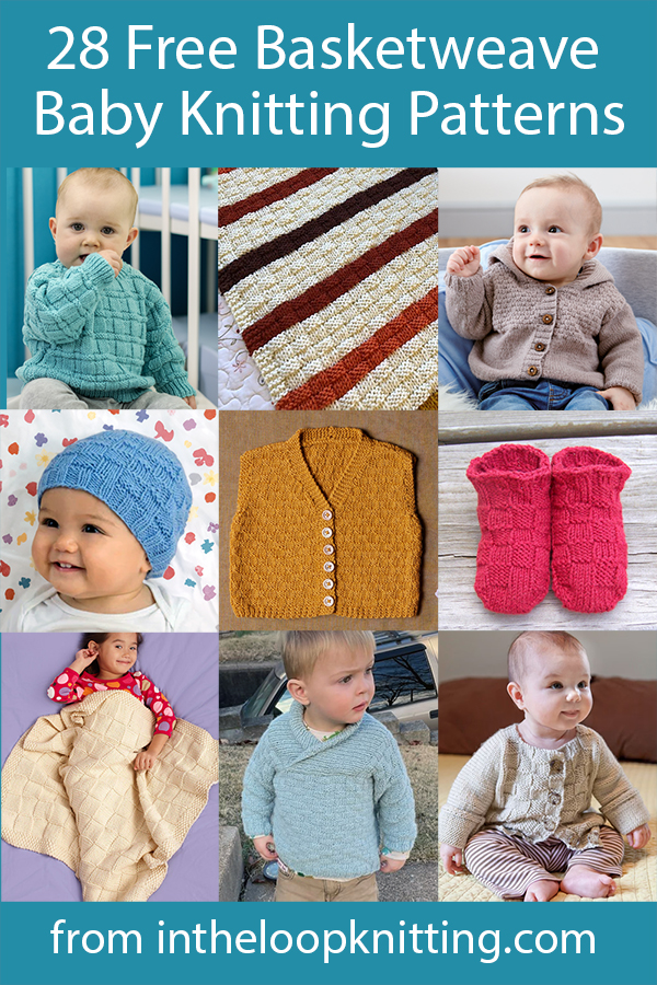 Free Knitting Patterns for baby cardigans, baby blankets, baby sweaters, baby hats knit with basketweave textures. Many of the patterns are free.