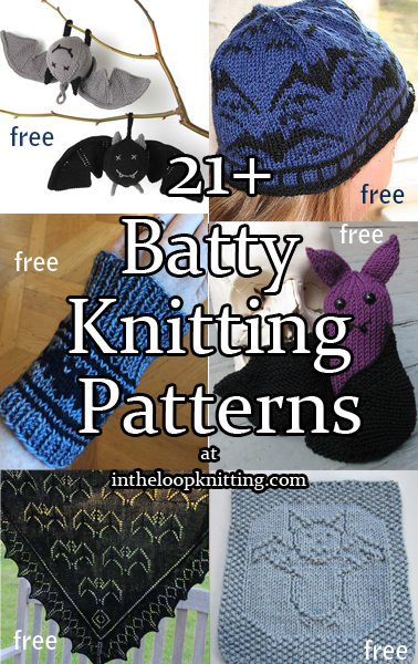 Batty Knitting Patterns. Bat knitting projects for toys, shawls, hats, decor, and more featuring a bat motif. Most patterns are free.