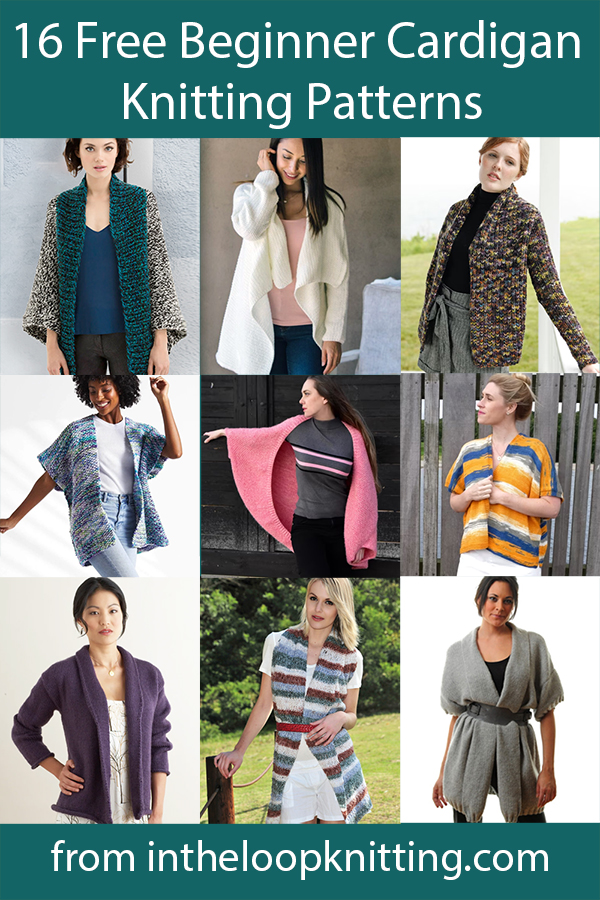 Free easy cardigan knitting patterns, easy enough for beginners. Many are knit flat in one piece, with or without added sleeves.