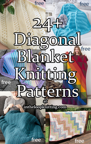 Diagonal Knitting patterns for baby blankets and throws that are knit on the bias. Most patterns are free.