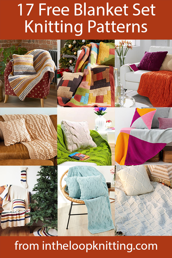 Free knitting patterns for blankets and throws with matching pillows or other extras. Most patterns are free.