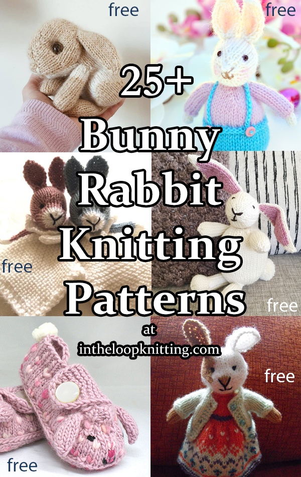 Bunny Rabbit Knitting Patterns. Knitting patterns for rabbit inspired toy softies, hats, accessories, and more. Most patterns are free.
