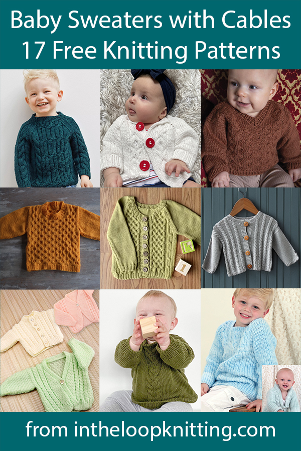 Baby Knitting patterns for baby sweaters knit with cables. Many of the patterns are free.