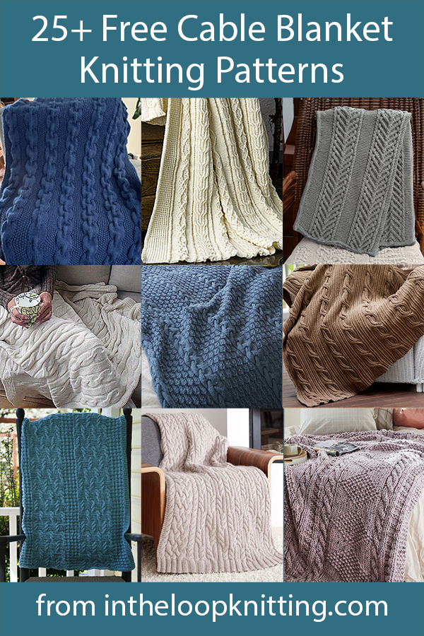 Cable Afghan Knitting Patterns. Knitting patterns for afghans, blankets and throws with designs made from cables or Aran patterns. Several of the patterns are design for super bulky yarn or several strands of yarn knit together to make quick knit projects. Many of the patterns are free.