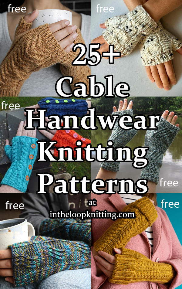 Cable Handwear Fingerless Mitts Knitting Patterns. Knitting patterns for fingerless mitts, gloves, and mittens using cable designs. Many of the patterns are free.