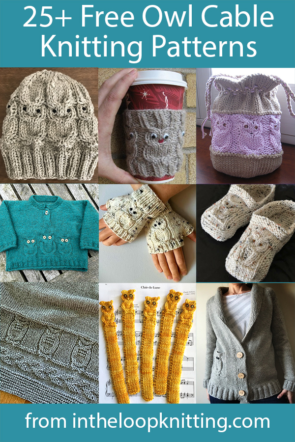 BFree knitting patterns for shawls, mitts, baby clothes, ponchos, knit with cable owls. Many of the patterns are free.