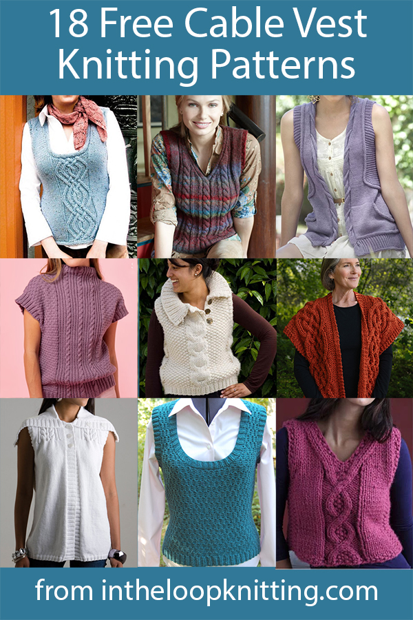 Free Cable Vest knitting patterns for pullover and cardigan vests and slipovers featuring cables. Many of the patterns are free.