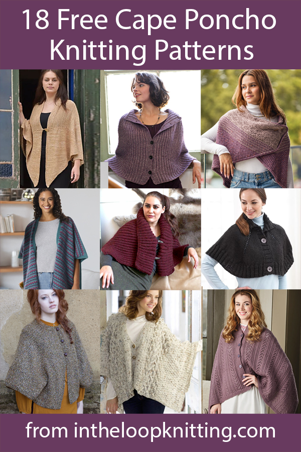 Free knitting patterns for cape style ponchos with open fronts. Most patterns are free.