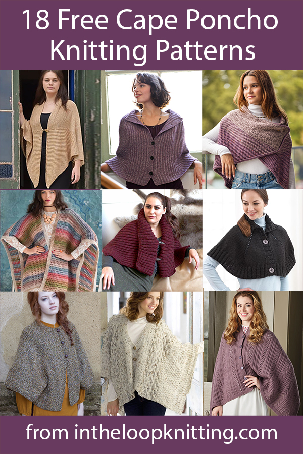 Free knitting patterns for cape style ponchos with open fronts. Most patterns are free.
