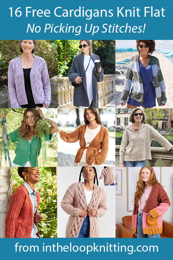 Free easy cardigan knitting patterns knit flat, no picking up stitches! Button and neck bands of these cardigans are knit as you go..