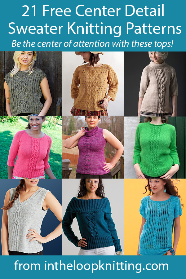 Be the center of attention with these free pullover knitting patterns with a center design element. Most patterns are free.