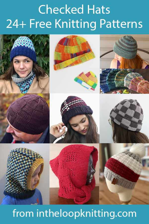 Knitting Patterns for hats knit with checkerboard designs in color, textures, plaid, basketweave, and more. Many of the patterns are free.