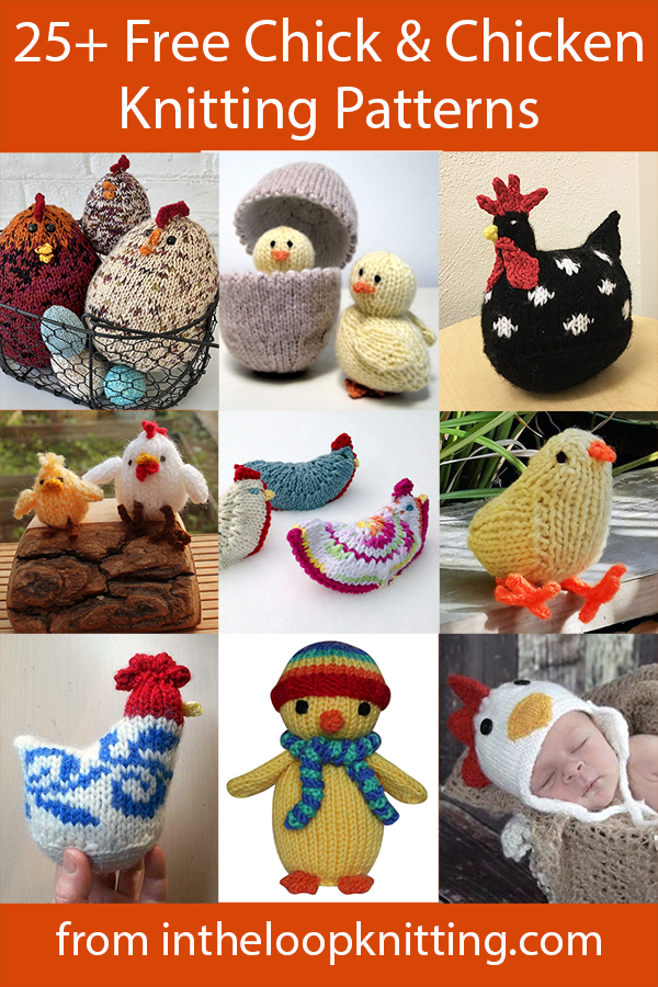 Free knitting patterns for toys, clothing, blankets and more featuring chicks and chickens. Many of the patterns are free.