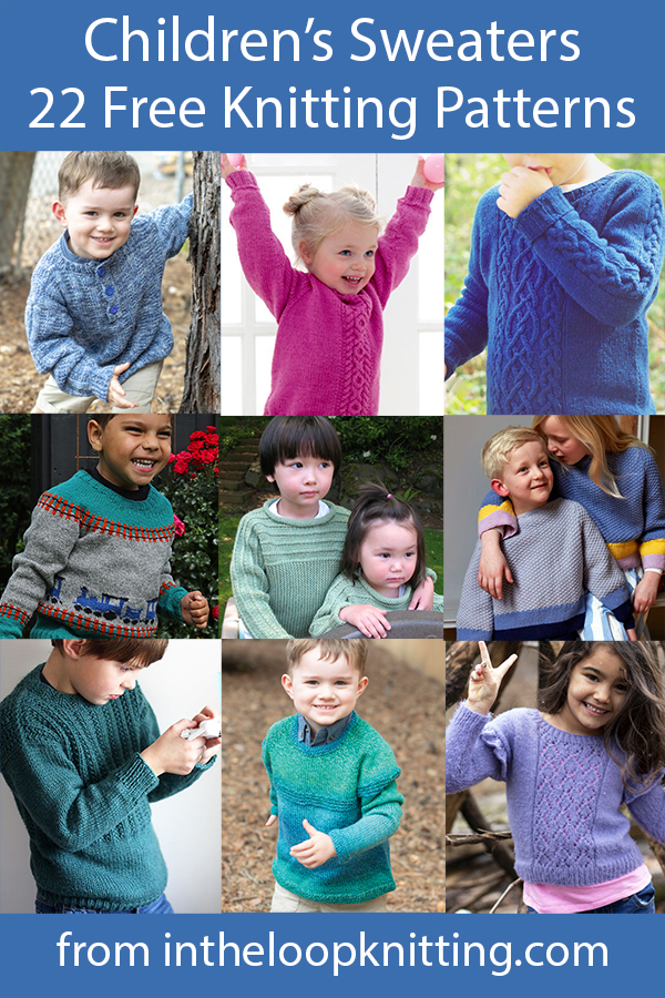 Children's Sweater Knitting patterns for pullover sweaters for children.	 Most patterns are free.