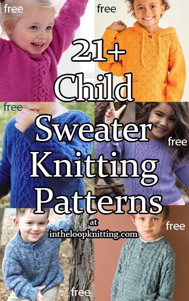 Children's Sweater Knitting patterns for pullover sweaters for children.	 Most patterns are free. Updated 12/1/22