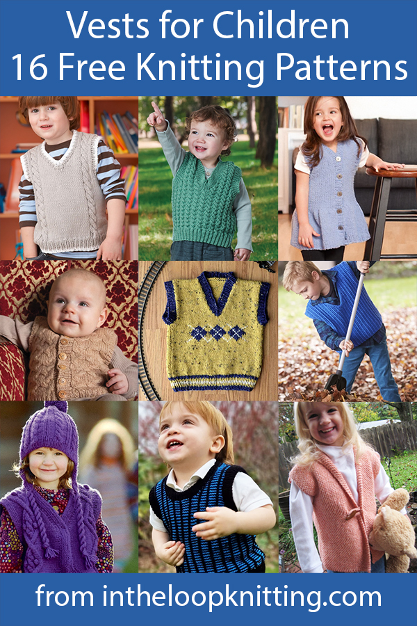 Free knitting patterns for child sized vest or tops. Most patterns are free. 