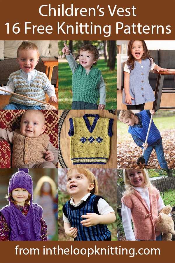 Free knitting patterns for child sized vest or tops. Most patterns are free. 