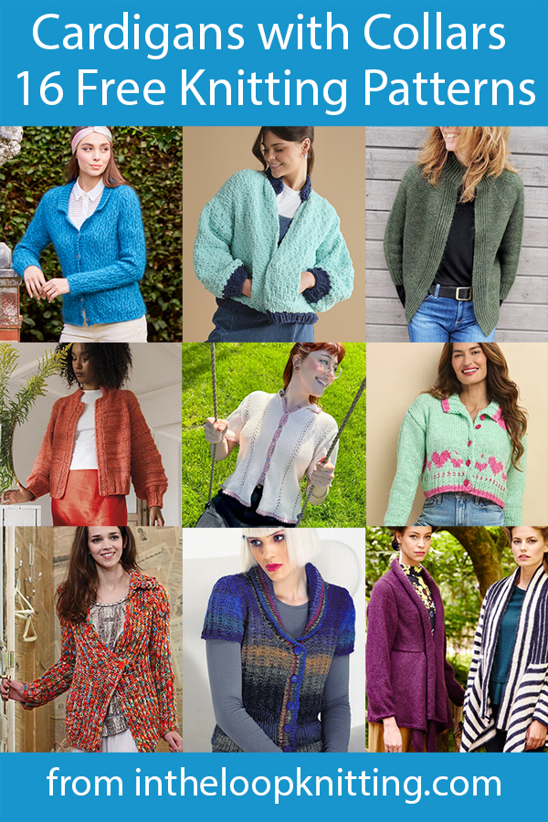 Free knitting patterns for cardigan sweaters with shirt collars, round collars, Peter Pan collars, and more. Many of the patterns are free.