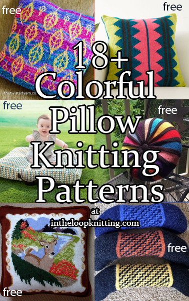 Colorful Pillow Knitting Patterns. Cushion and pillow covers with colorful patterns. Many of the patterns are free