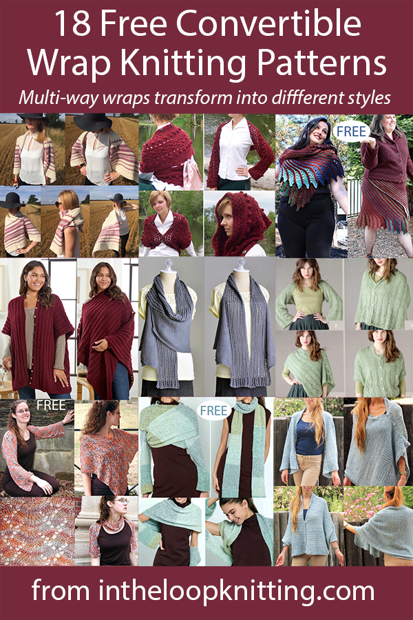 Free knitting patterns for multi-way shawls or wraps that can become shrugs, ponchos, cardigans, and more. Many of the patterns are free.