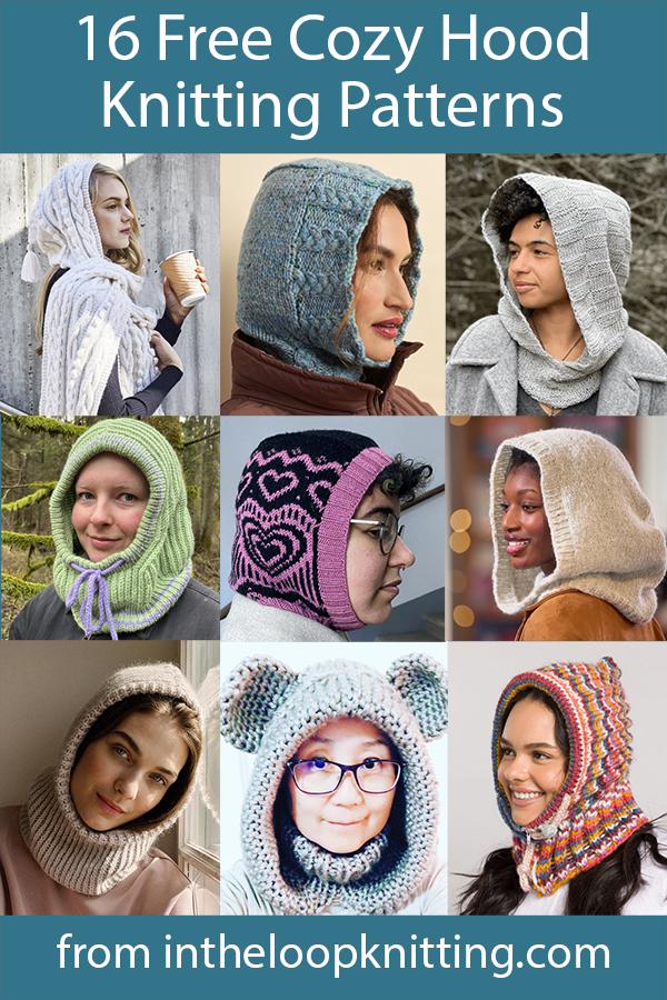 Free knitting patterns for hooded cowls, hooded scarves, balaclavas, and other hoods. Most patterns are free.