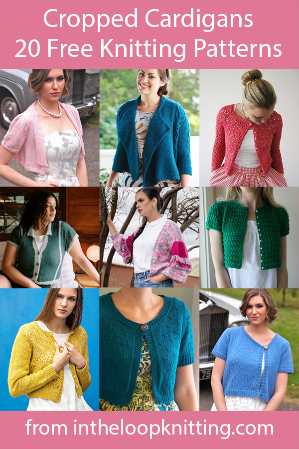 Cropped Cardigan Knitting Patterns. Knitting patterns for cropped cardigans, boleros, jackets with short and long sleeves. Most patterns are free.