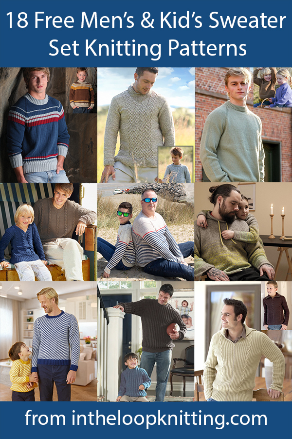 Free matching men's and children's sweater knitting patterns.