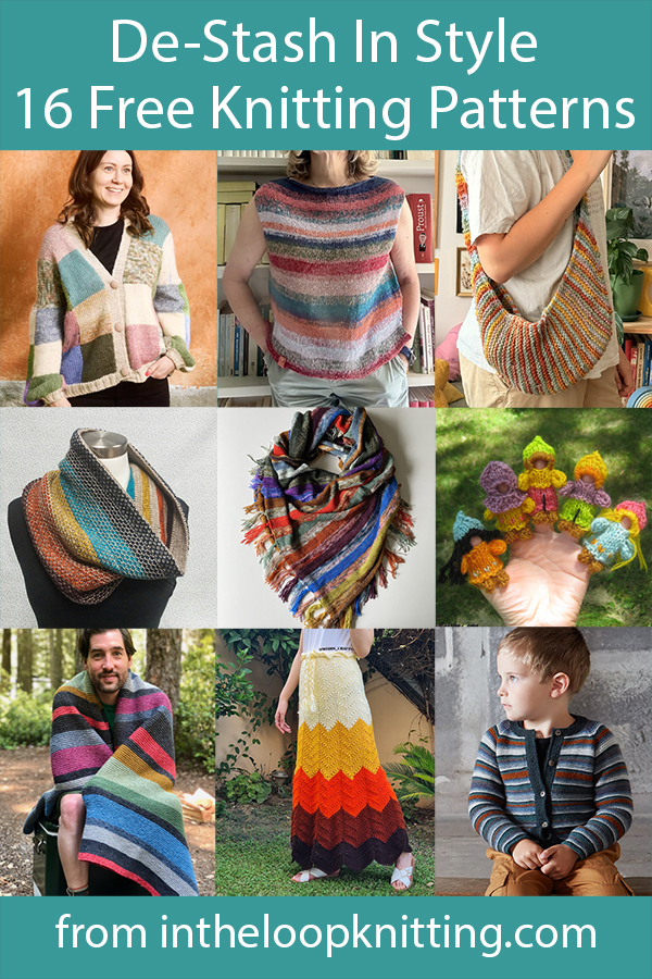 Use up leftover, stash, and scrap yarn with these knitting patterns for shawls, cardigans, tees, scarves, hats, blankets, and more. Most patterns are free.