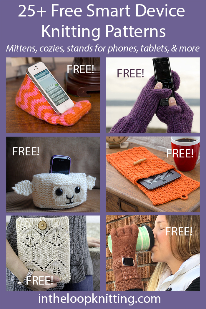 Device Knitting Patterns. We can’t live without our electronic devices or our knitting so it’s natural to bring the two together. I’ve collected knitting patterns for your phones, tablets, and electronic devices including gloves and mittens designed for texting and touchscreens, and sleeves and cozies. Many of the patterns are free. Updated 12/6/22