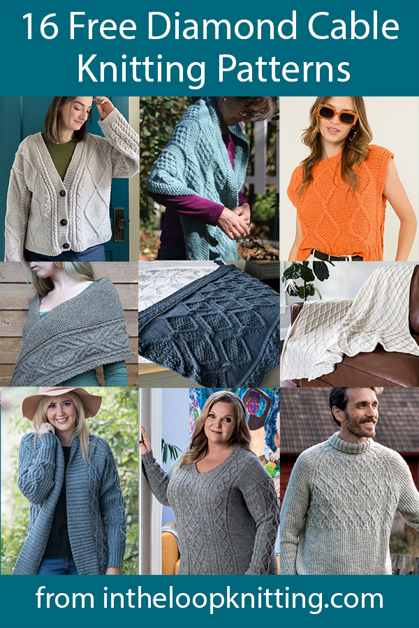 Free knitting patterns for blankets, sweaters, shawls, and more with diamond cables. Most rated as easy. Most patterns are free.