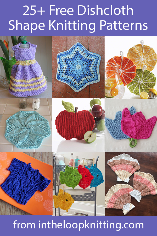 Free wash and dish cloth knitting patterns in fun shapes.