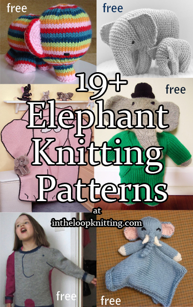 Elephant Knitting Patterns. Pachyderm inspired toys, clothes, blankets, and more. Most patterns are free. Updated 12/16/22