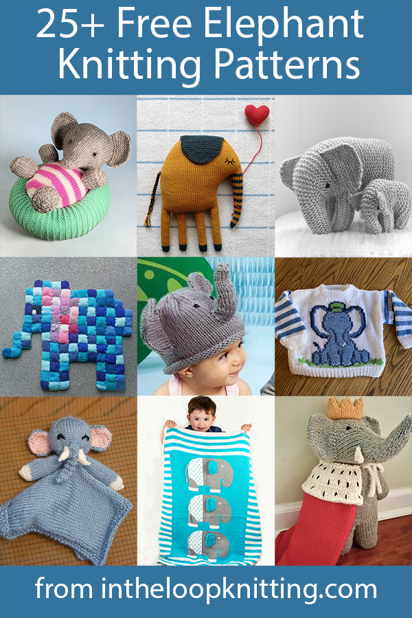 Elephant Knitting Patterns. Pachyderm inspired toys, clothes, blankets, and more. Most patterns are free.
