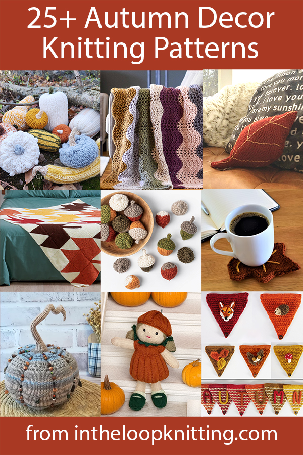 Fall Decor Knitting Patterns. Decorations and home projects with an autumn theme. Many of the patterns are free.