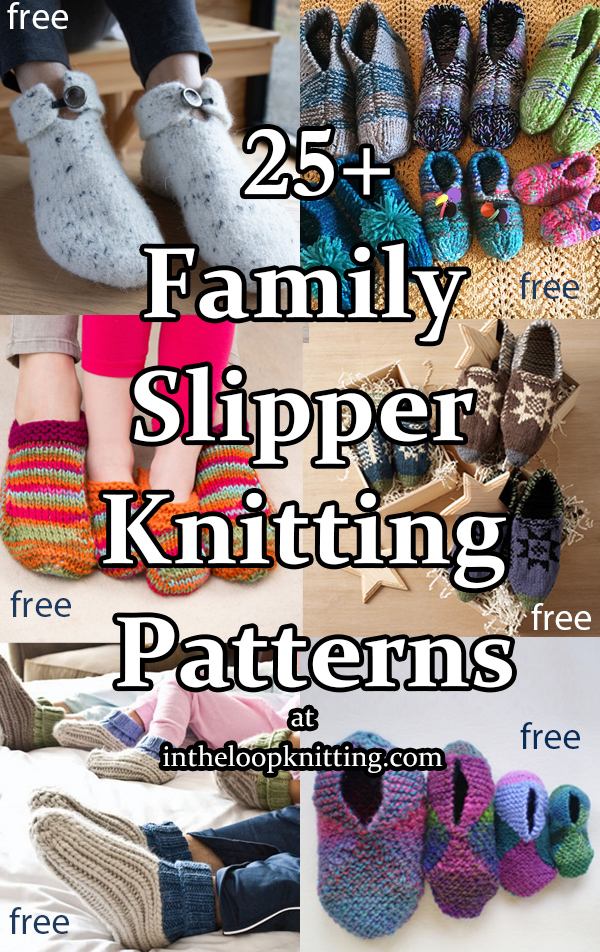 Family Slippers Knitting Patterns. Knitting patterns for slippers with sizes for adults, children, and even babies. Many of the patterns are free.