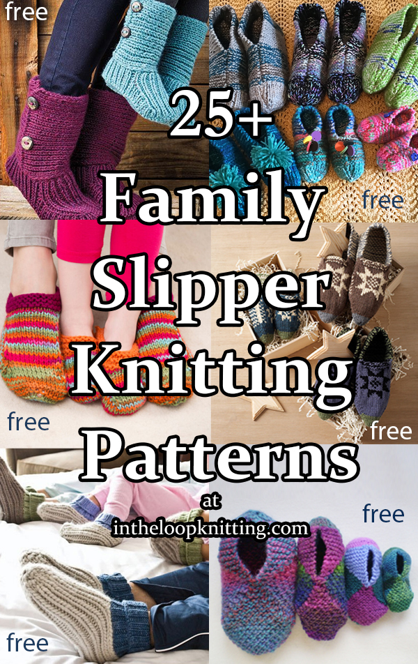 Family Slippers Knitting Patterns. Knitting patterns for slippers with sizes for adults, children, and even babies. Many of the patterns are free.