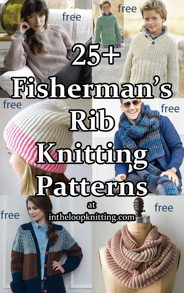 Fisherman's Rib Knitting Patterns for hats, cowls, scarves, sweaters and more. Most patterns are free.