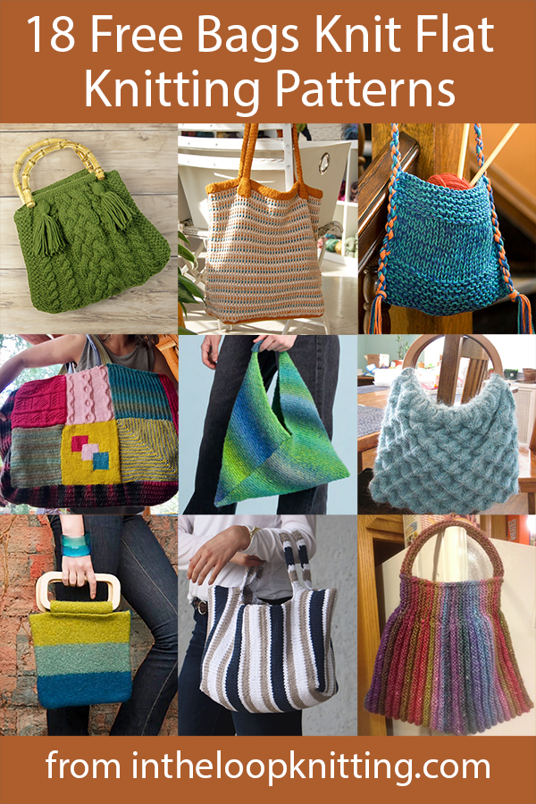 Free knitting Patterns for tote bags, purses, shoulder bags, and more knit flat on two needles.