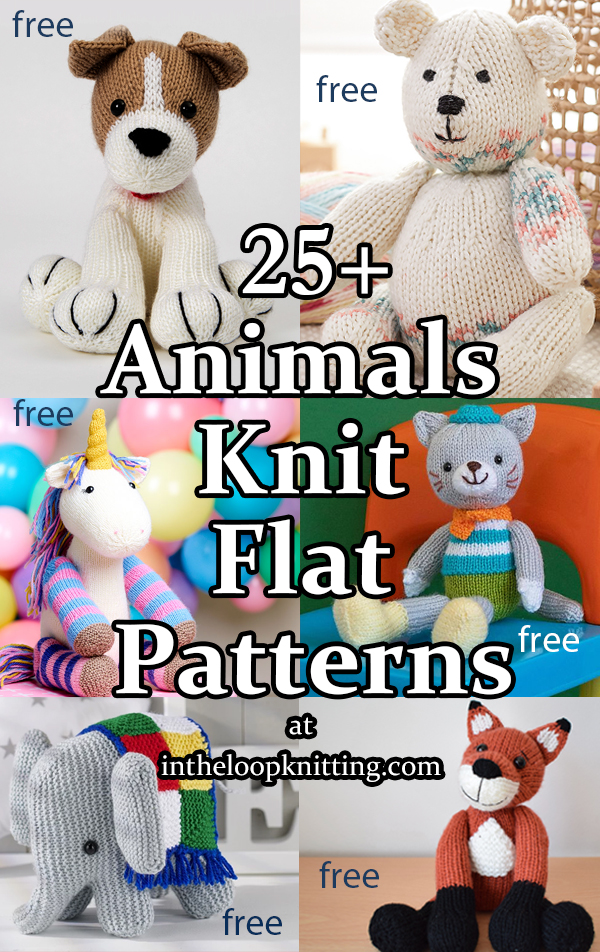 Animal Toys Knit Flat. Knitting patterns for animal softies knit flat on two needles. Most patterns are free.
