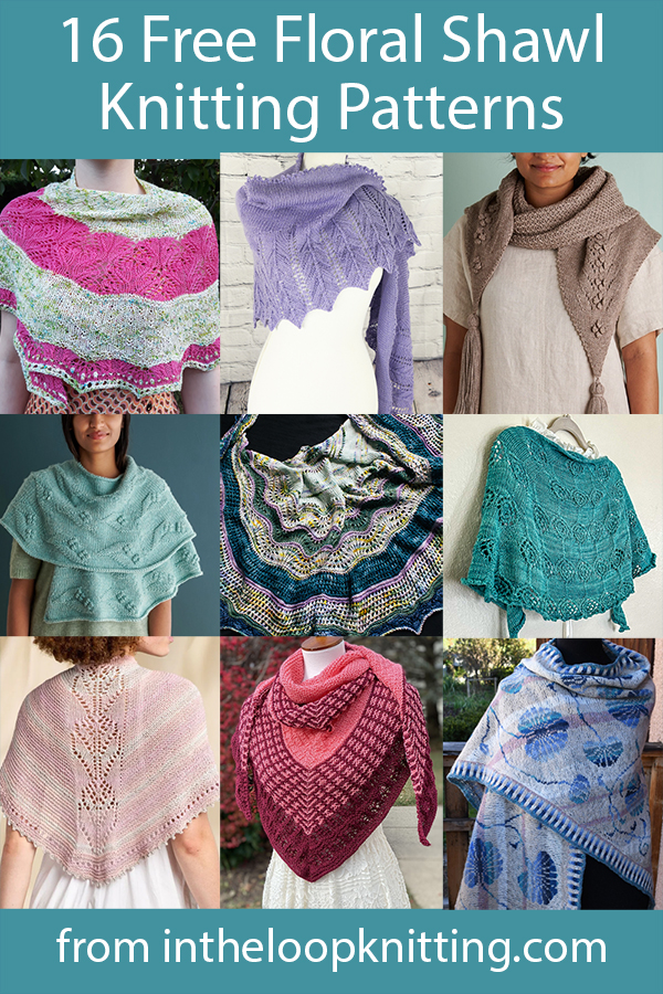 Free knitting patterns for wraps and shawls with flower and floral motifs in lace, cables, and texture.  Most patterns are free. 